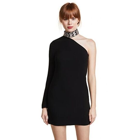 RACHEL Zoe | Quinton One-shoulder Embellished Crepe Mini Dress In Black - Picture 6 of 16
